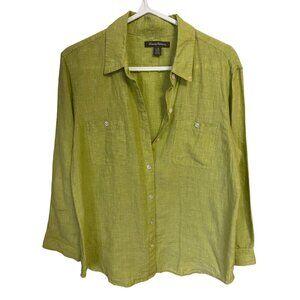 TOMMY BAHAMA LINEN BRIGHT GREEN RESORTWEAR VACATION ESSENTIAL TOP - Large